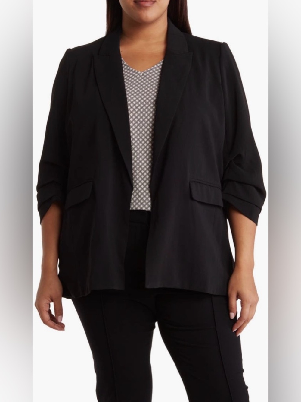 T Tahari Black Open-Front Draped Blazer